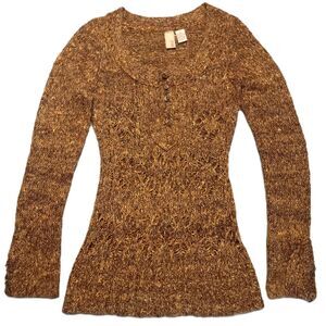 BKE Buckle Womens S  Knit Sweater Fitted Pullover Buttons Metallic Thread Detail